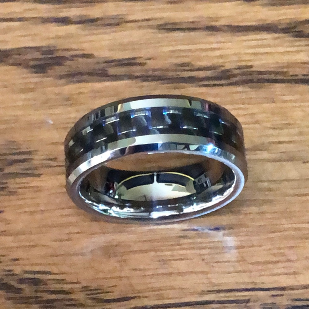 Tungsten Carbide 8mm Comfort Fit Ring with 6mm Blue Carbon Fiber Inlay